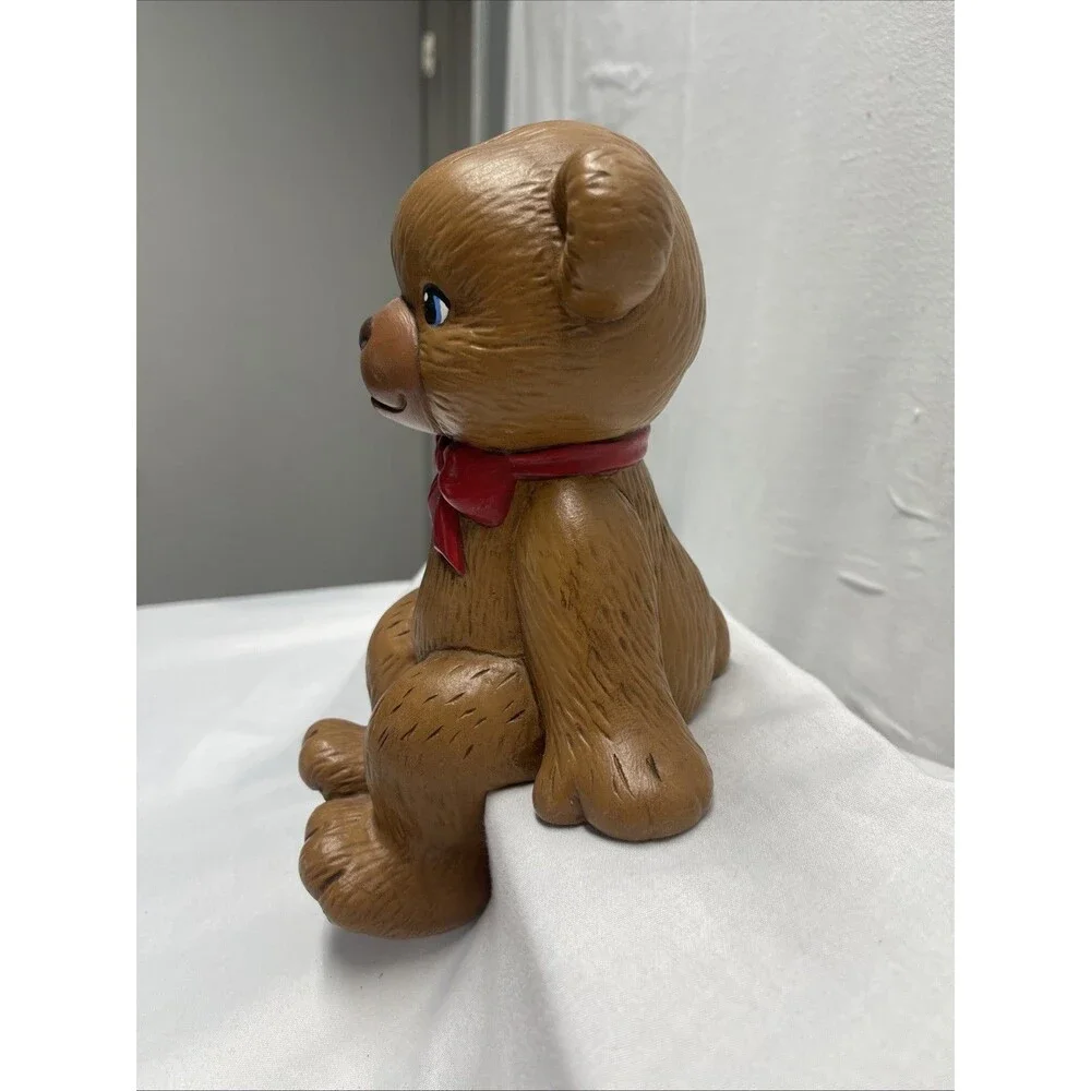 Vintage 1980's BROWN TEDDY BEAR RED BOW Shelf Sitter 8” Tall Child’s Room Decor